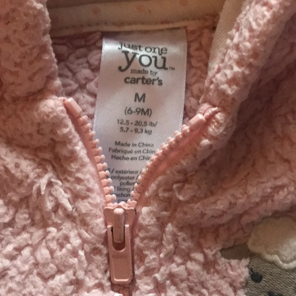 Carters Thick Light Pink Fleece Zip Up Hoodie